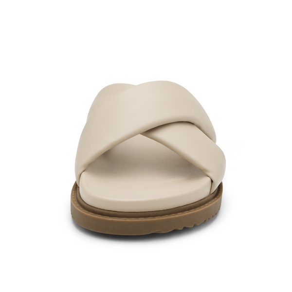 Open Toe Crisscross Slide Flat Sandals - BEIGE WHITE - 2